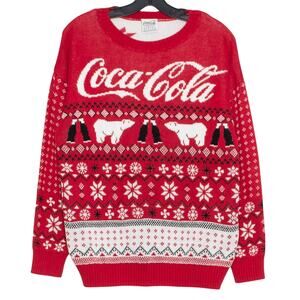 Coca Cola Sweater Polar Bear Ugly Christmas Fair Isle Holiday Red White Medium